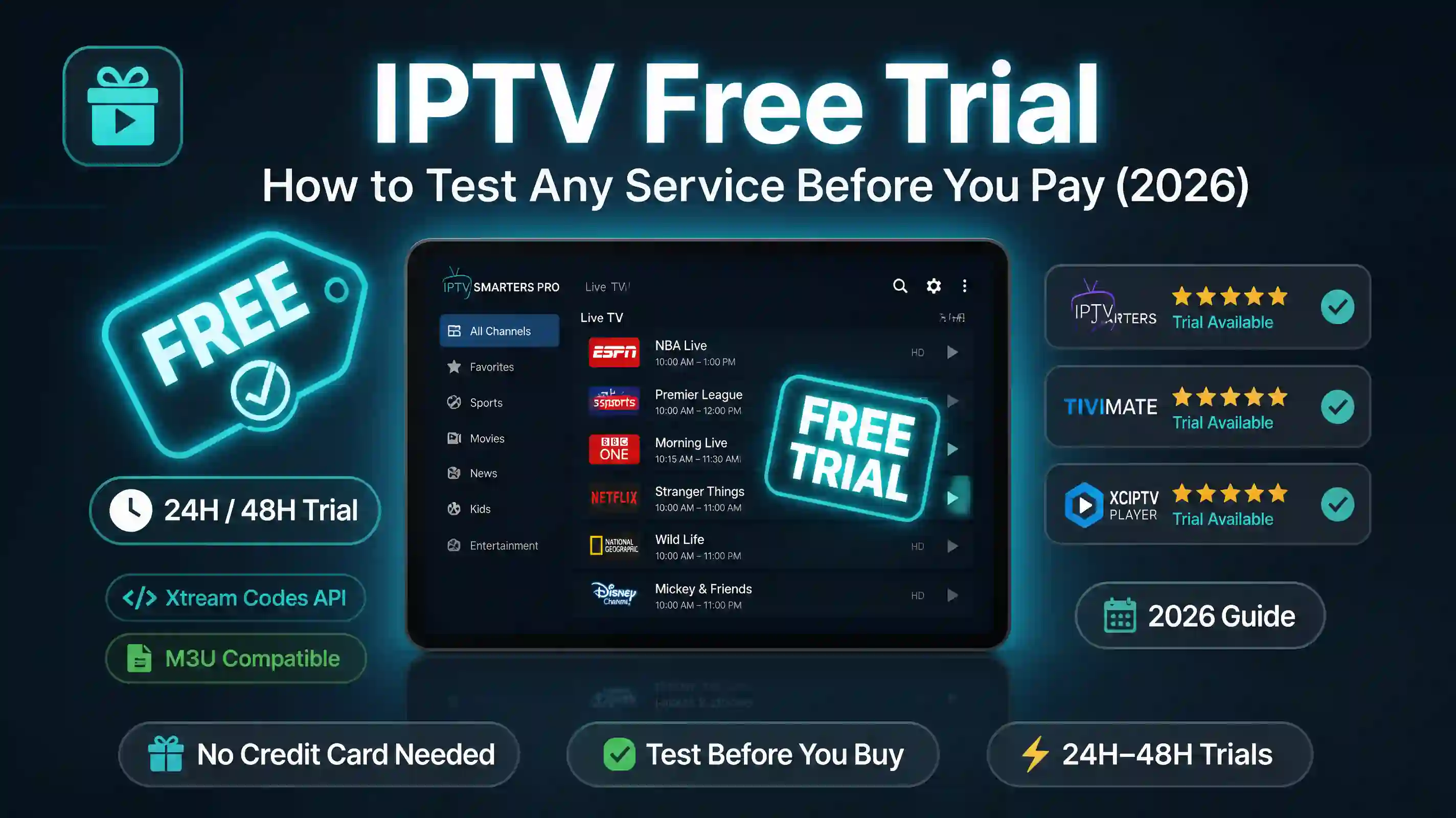 Testing IPTV channels on a TV screen before subscribing to a service