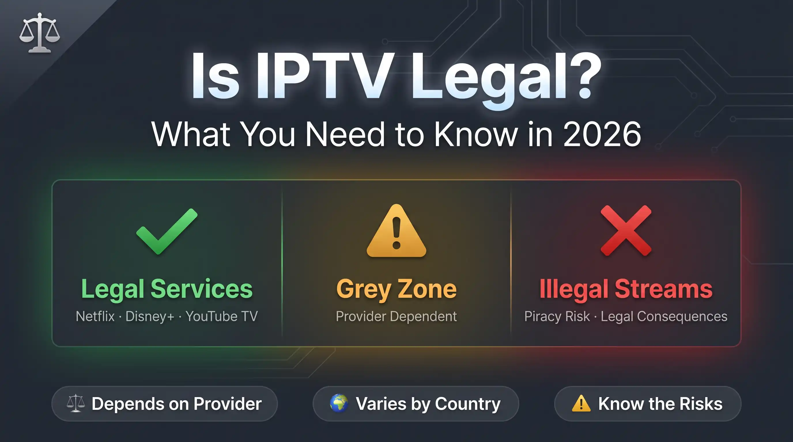 Guide explaining whether IPTV streaming is legal in the US, UK and EU