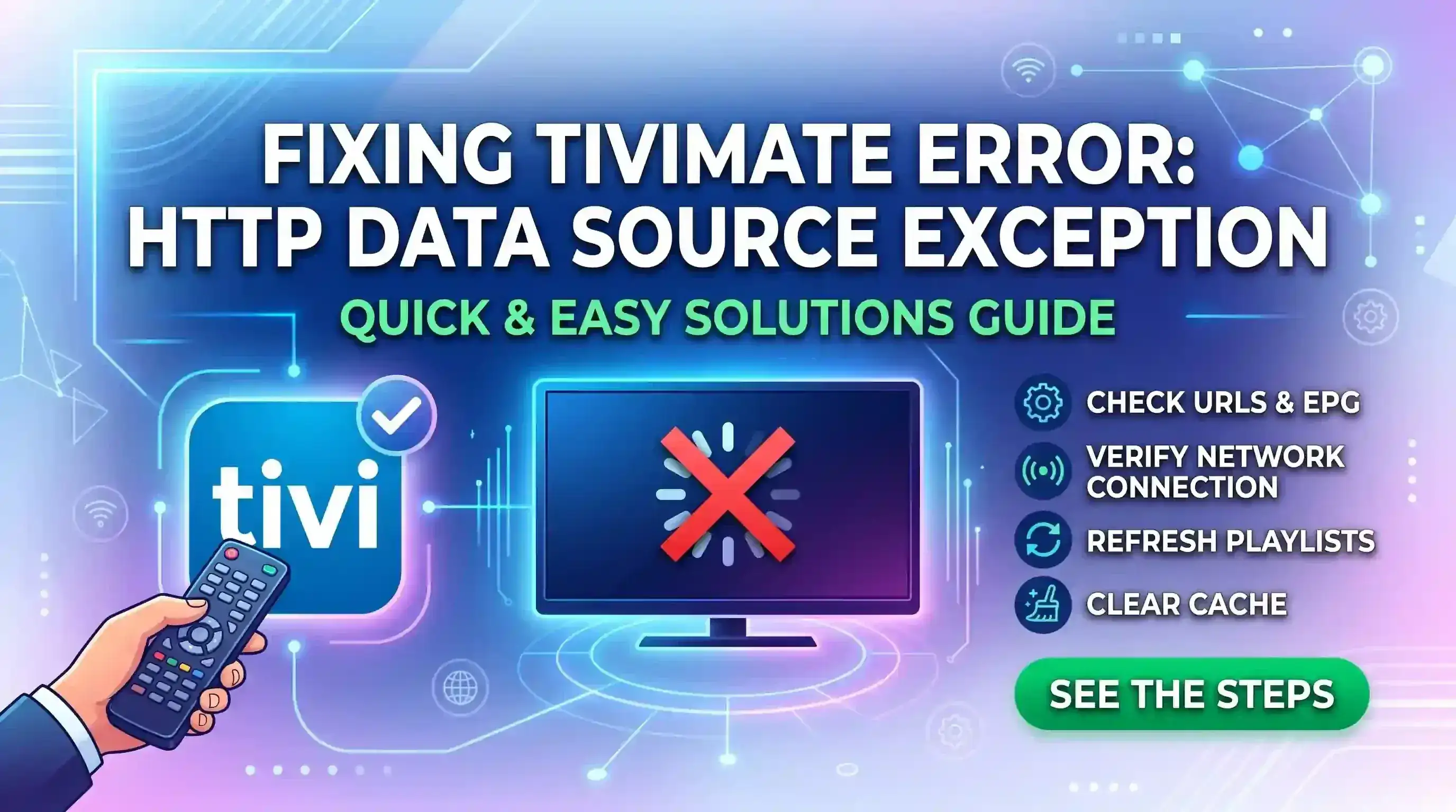 TiViMate showing an error occurred HttpDataSourceException on a Firestick screen