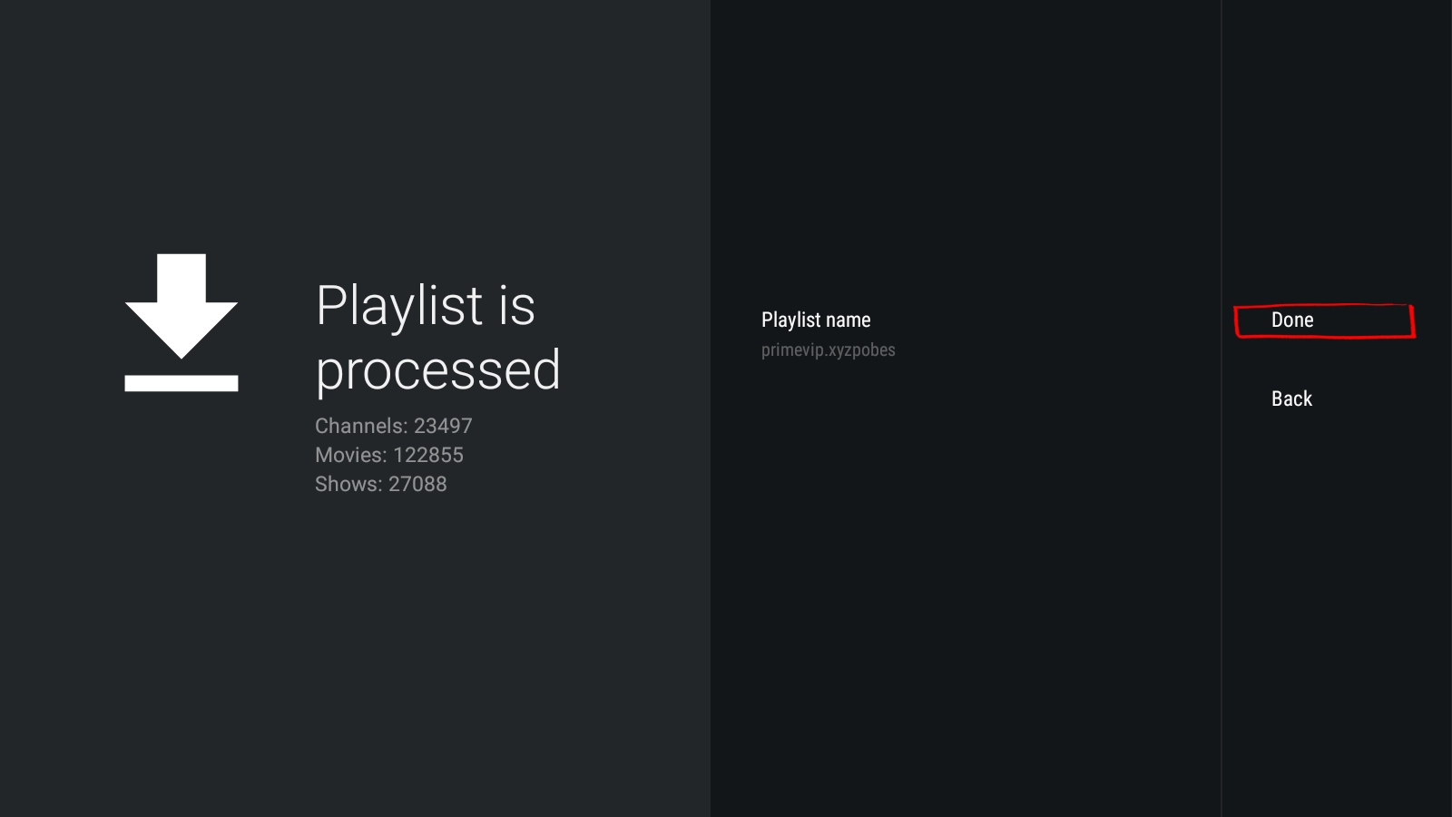 TiViMate processing the playlist with channels loaded on Android phone