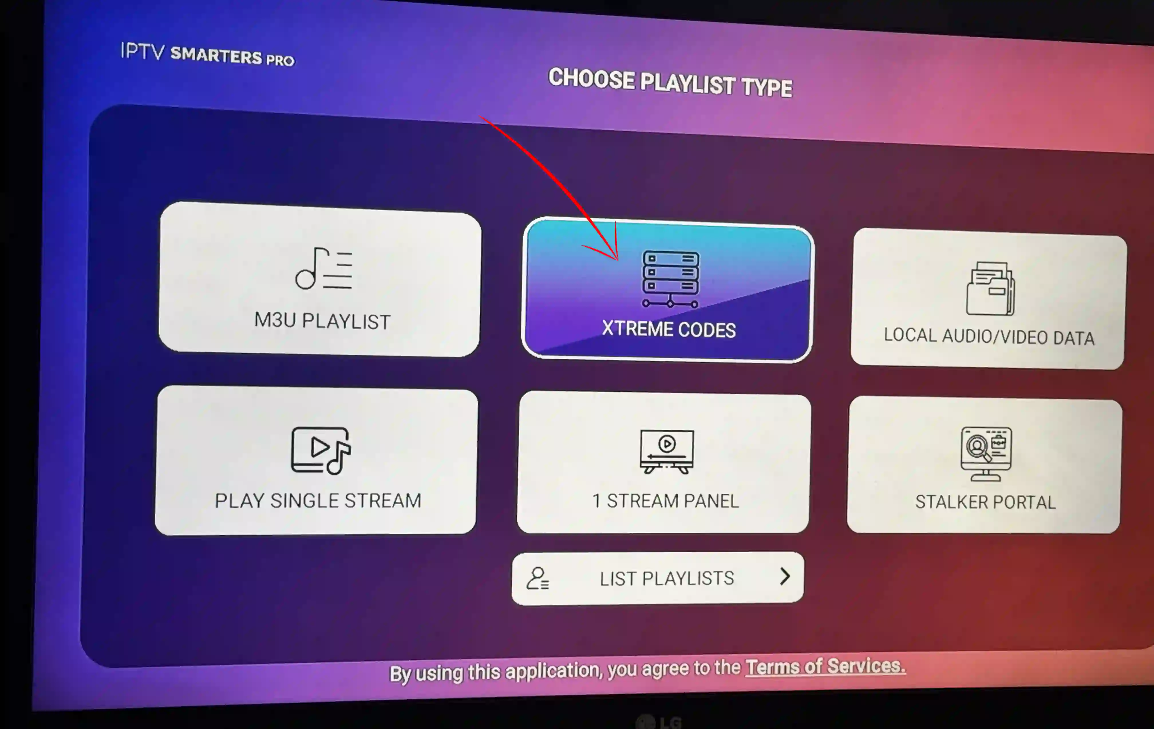 IPTV Smarters Pro as an alternative player choosing Xtream Codes on Android TV