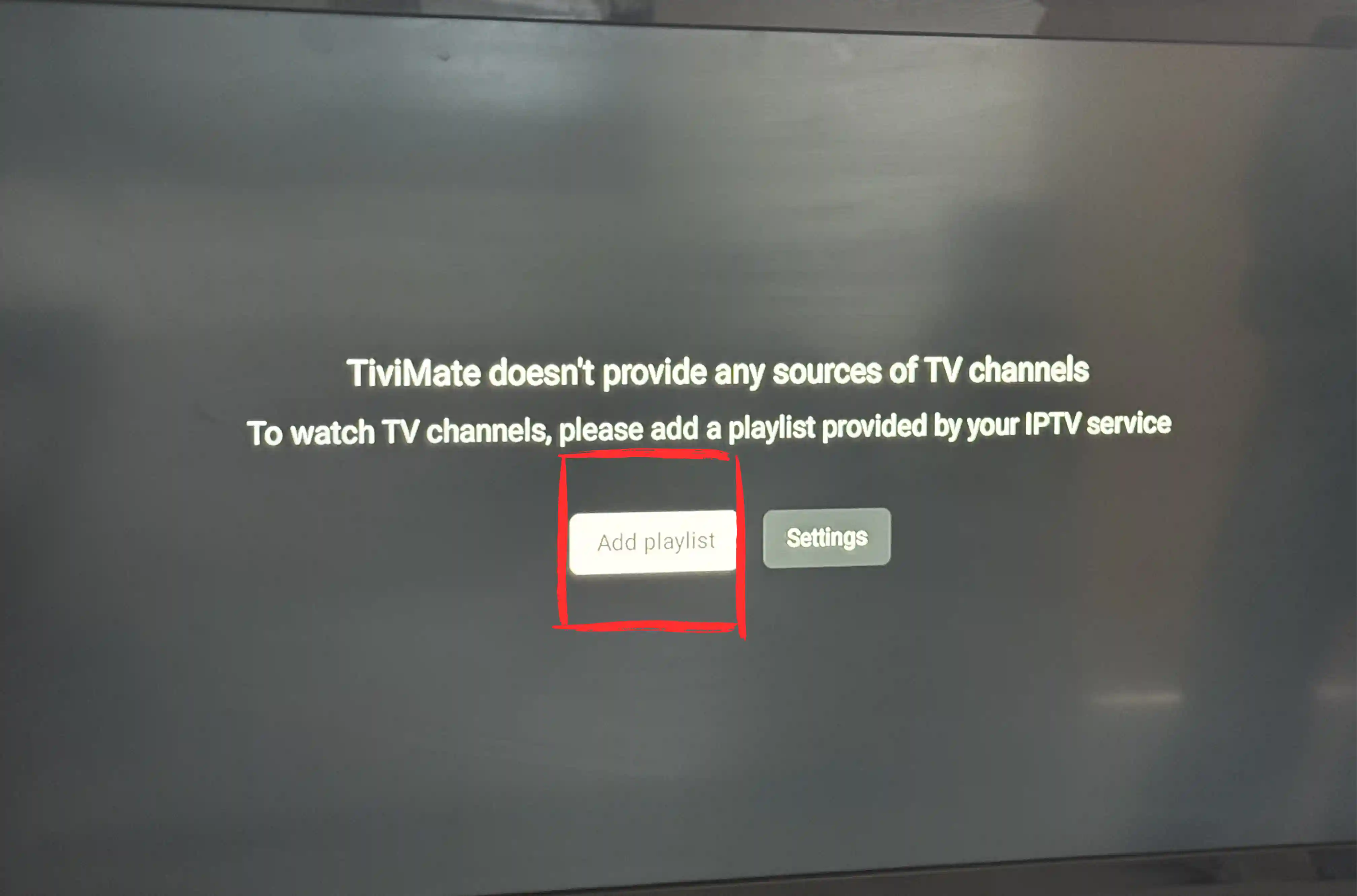 TiViMate first launch on Android TV box prompting to add a playlist