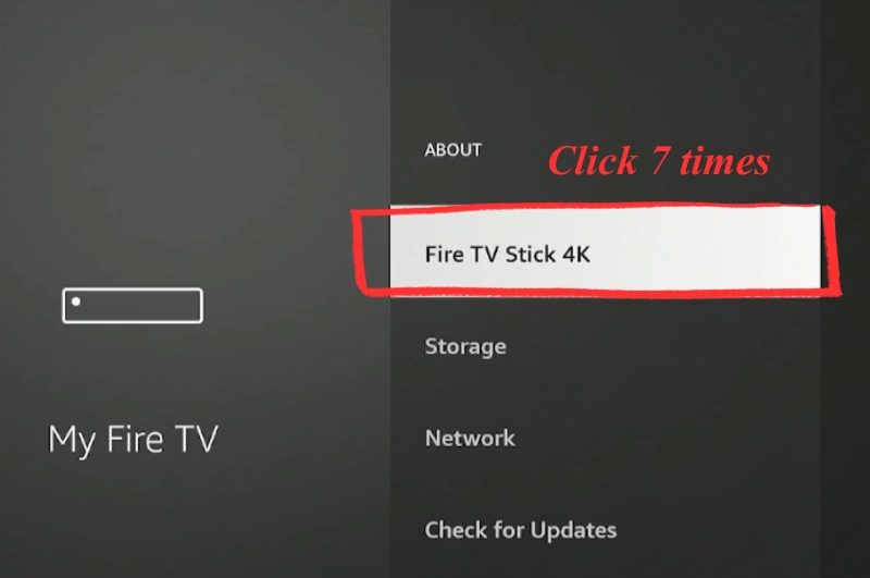 Clicking the Fire TV Stick name seven times to unlock developer options