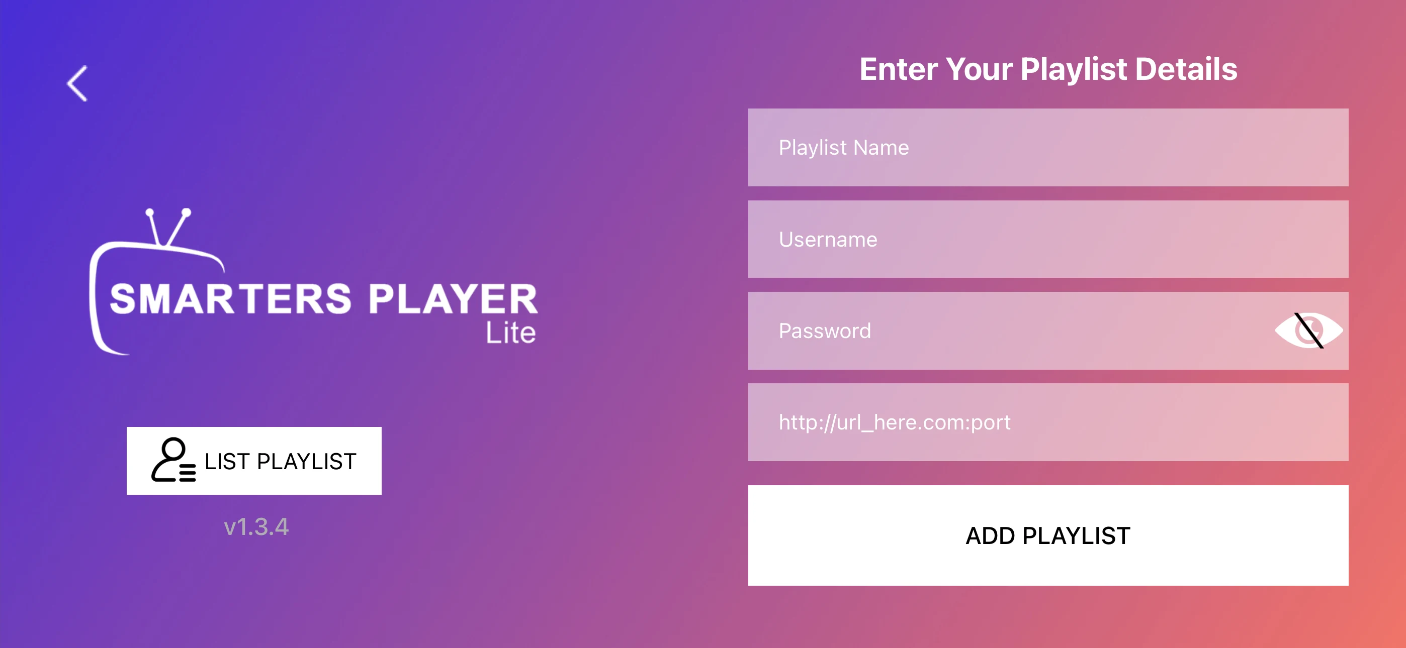 Entering Xtream Code credentials in Smarters Player Lite on iPhone