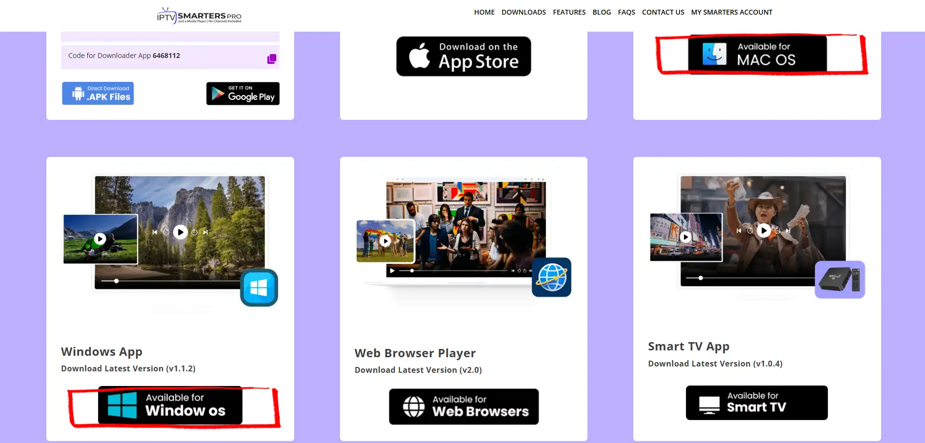 IPTV Smarters Pro download page for Windows and Mac on iptvsmarters.com